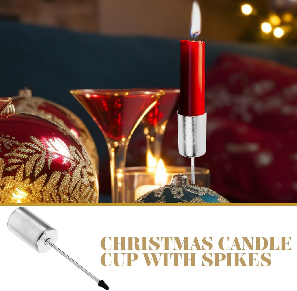 UKCOCO Silver Iron Candle Holders - 5 Pcs with Spike Taper Cups for Christmas Table Decor