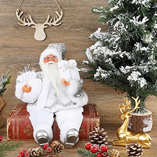 AnyDesign Christmas Sitting Santa Figurine with Gift Bag - Holiday Home Decor