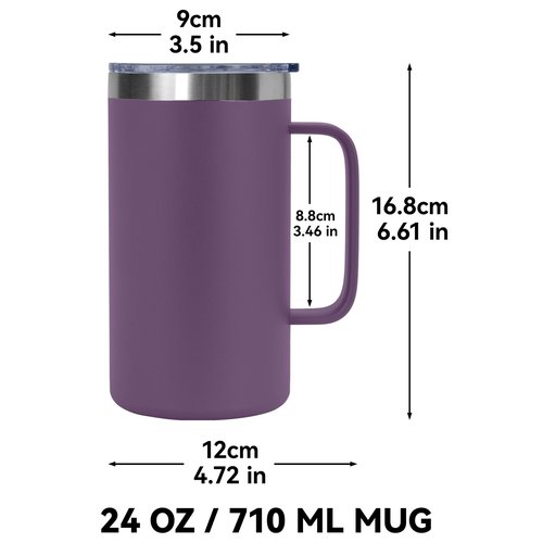 DOMICARE 24oz Mug with Handle and Lid, Stainless Steel Coffee Mug, Travel Mug with Handle, Double Wall Vacuum Coffee Tumbler, Reusable Insulated Cup, Dark Purple, Pack 8