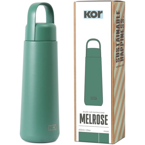 KOR Melrose 20oz Double Wall Insulated Water Bottle - Keeps Beverages Hot for 12hrs, Cold for 24hrs - Stainless Steel Design - Contoured Perfect Spout for Drinking
