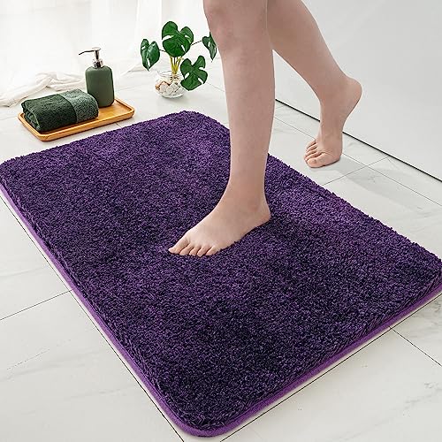 MIULEE Dark Purple Bathroom Rug Soft Microfiber Bath Mat 16x24