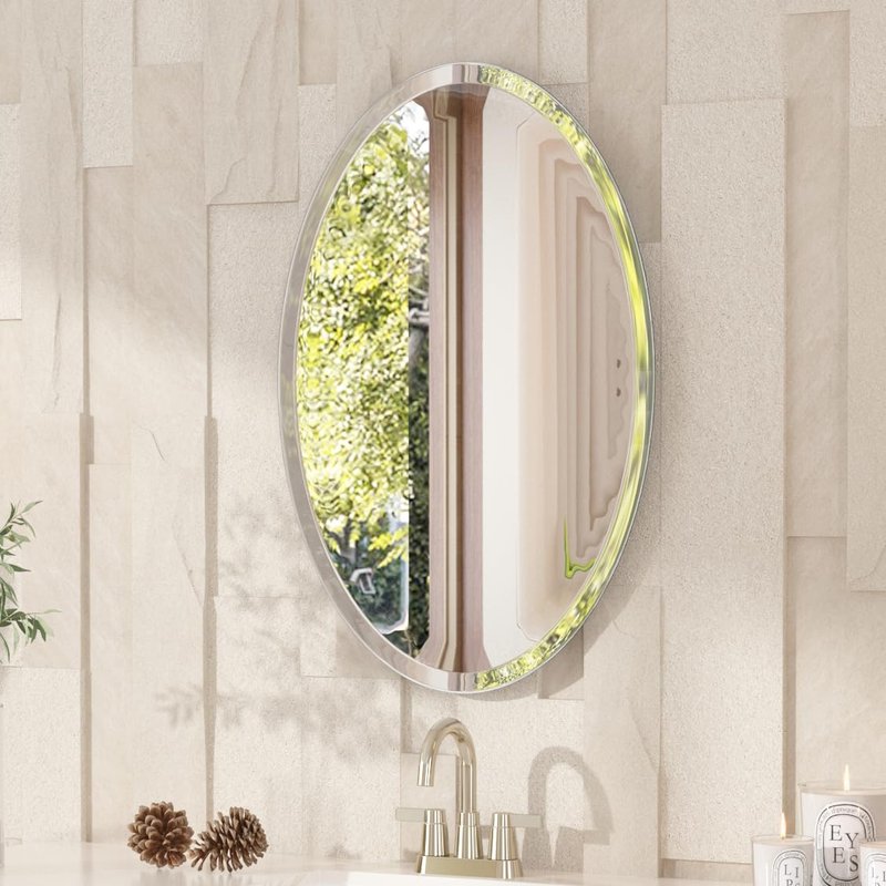 VocalStar Frameless Oval Mirror, 18" x 26" Bathroom Wall Mirror with Beveled Edge, Modern Decorative Vanity Mirrored for Living Room, Entryway, Bedroom | 1/4-Inch Shatterproof Glass