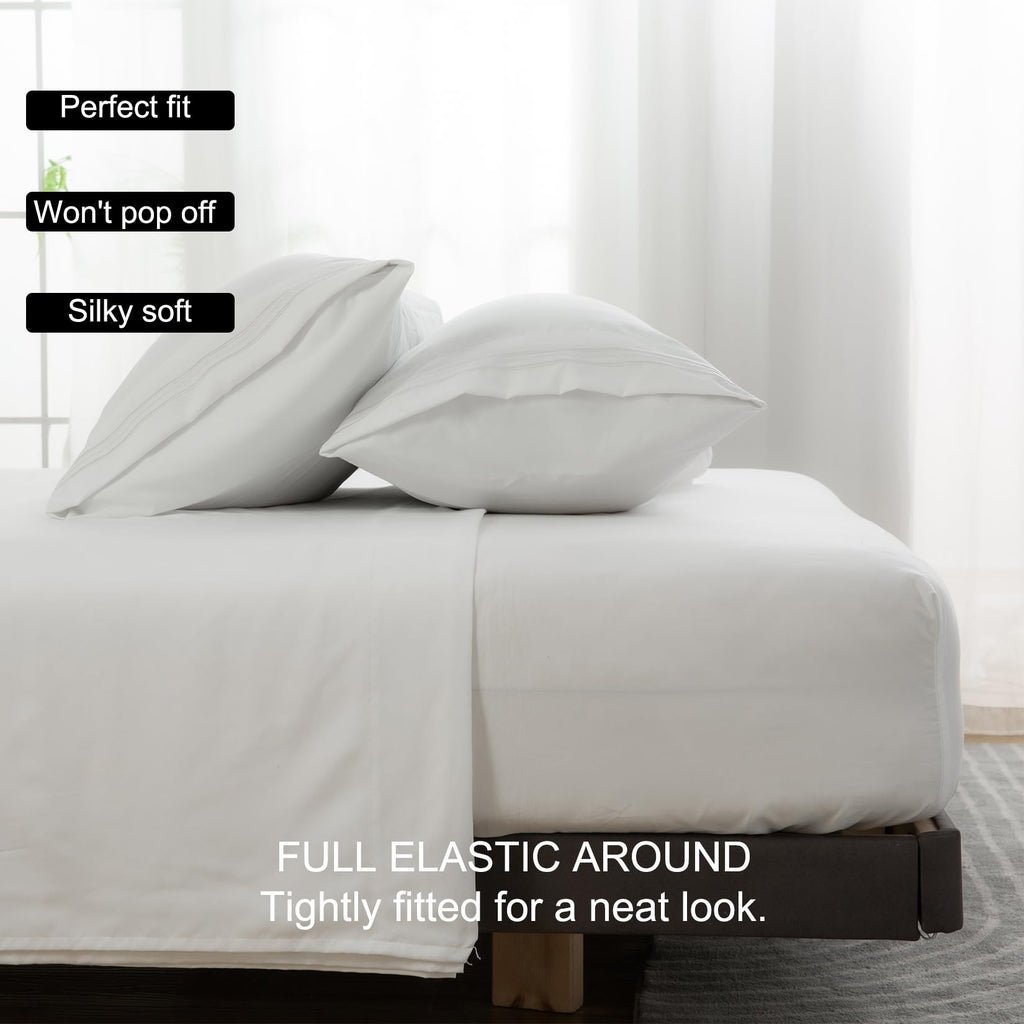 WODFAMY Microfiber Easy Fit Twin Size Bed Sheet Set Extra Soft Deep Pockets Luxury Hotel 3 Piece Set White Bed Sheets Twin Sheets