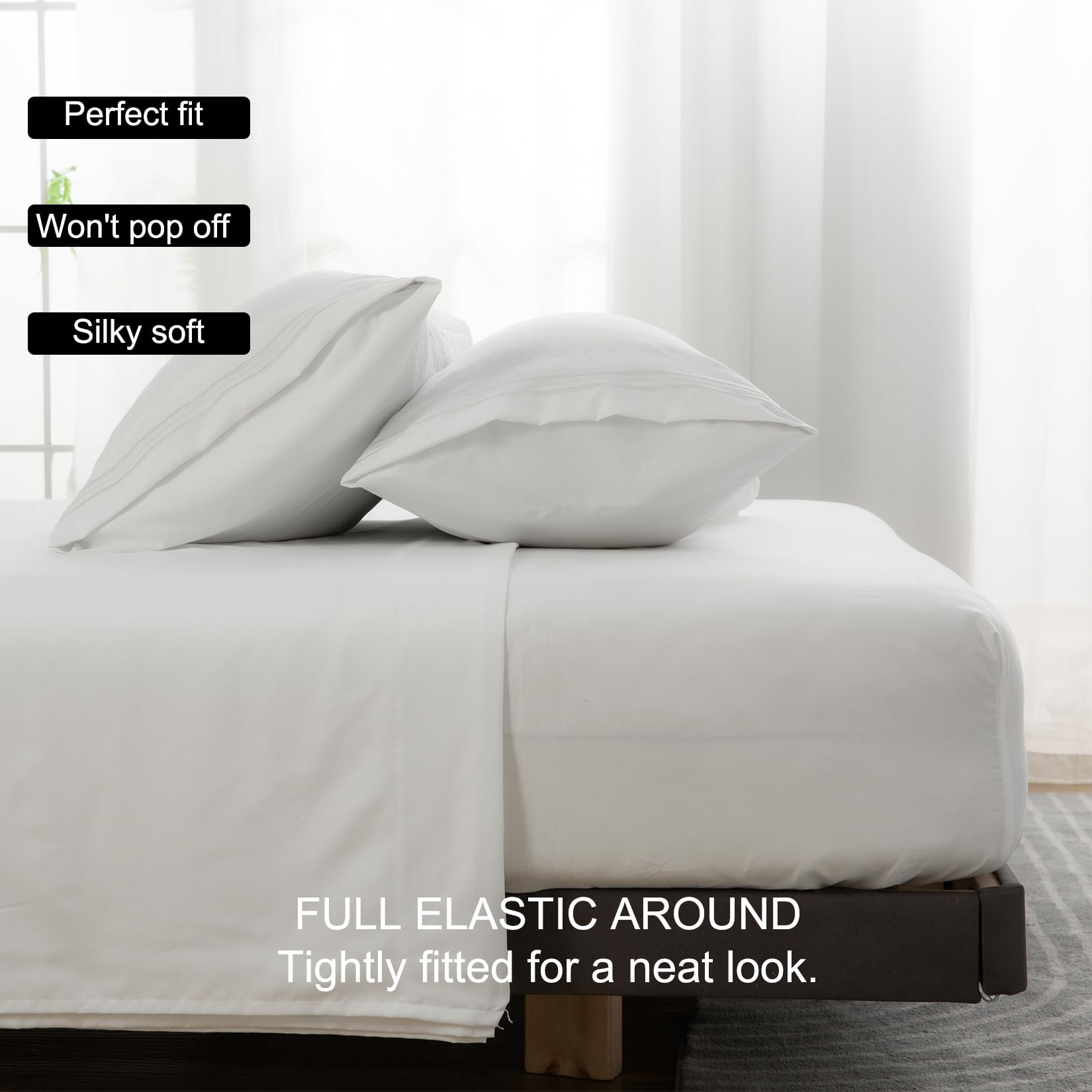 WODFAMY Microfiber Easy Fit Twin Size Bed Sheet Set Extra Soft Deep Pockets Luxury Hotel 3 Piece Set White Bed Sheets Twin Sheets