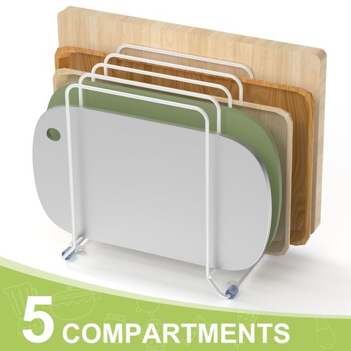 AKAZA 2 Pack-X-Large Kitchen Cabinet Organizer - Storage Tray Organizer Rack for Kitchen Cabinet - Divided Holder with 5 Slots for Skillets, Cutting Board, Baking Sheets- (White)