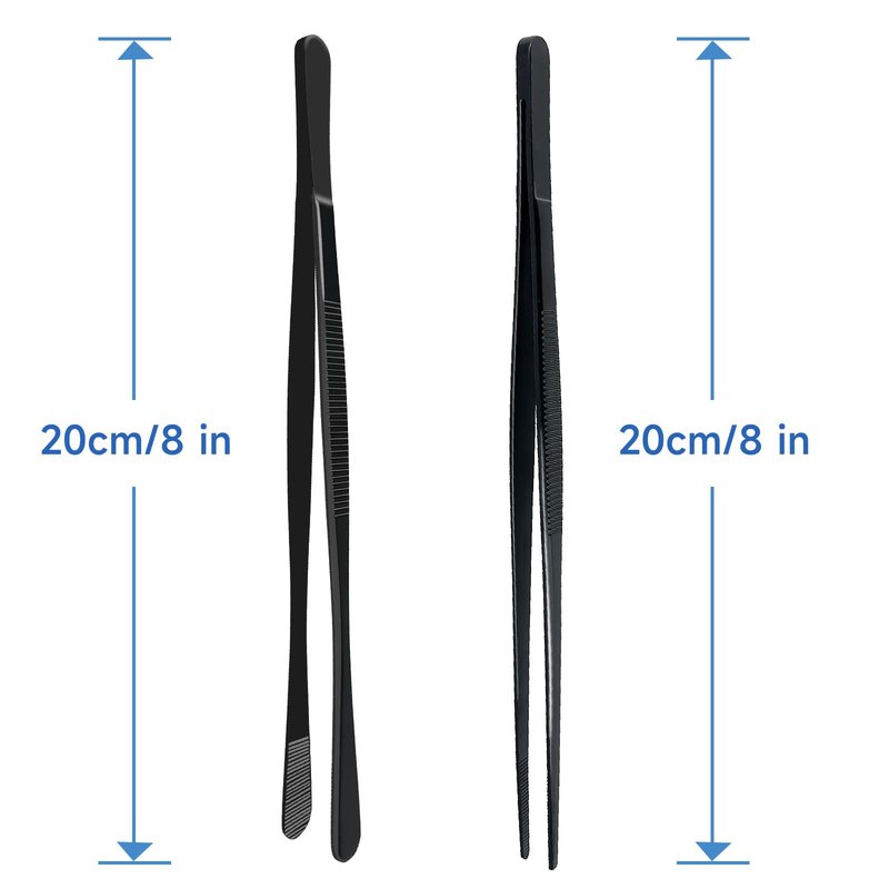 Urxirha 2PCS 8-Inch Kitchen Tweezers Stainless Steel Food Tongs, Culinary Plating Tweezers, Professional Chef Tweezers for Cooking Food Design (Wide Ends+Tip Ends)