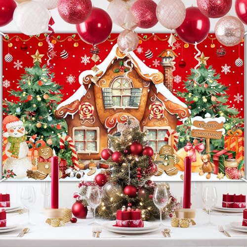 Avezano 6x3.6ft Gingerbread House Backdrop Banner – Christmas Photo Backdrop