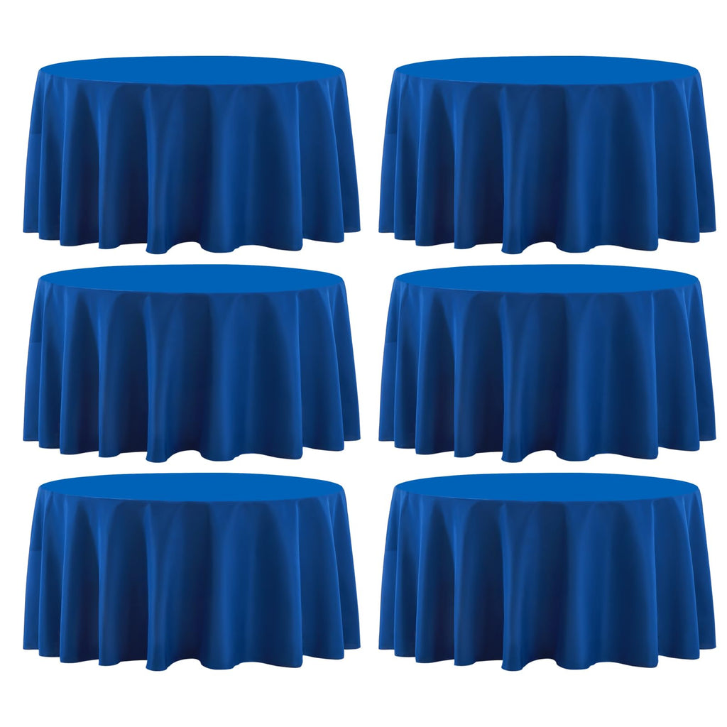 Aocoz Round Tablecloth 132 Inch 6 Pack Royal Blue Tablecloths Washable Decorative Linen Polyester Table Clothes Cover for Dining Table Banquets Buffet Parties and Wedding