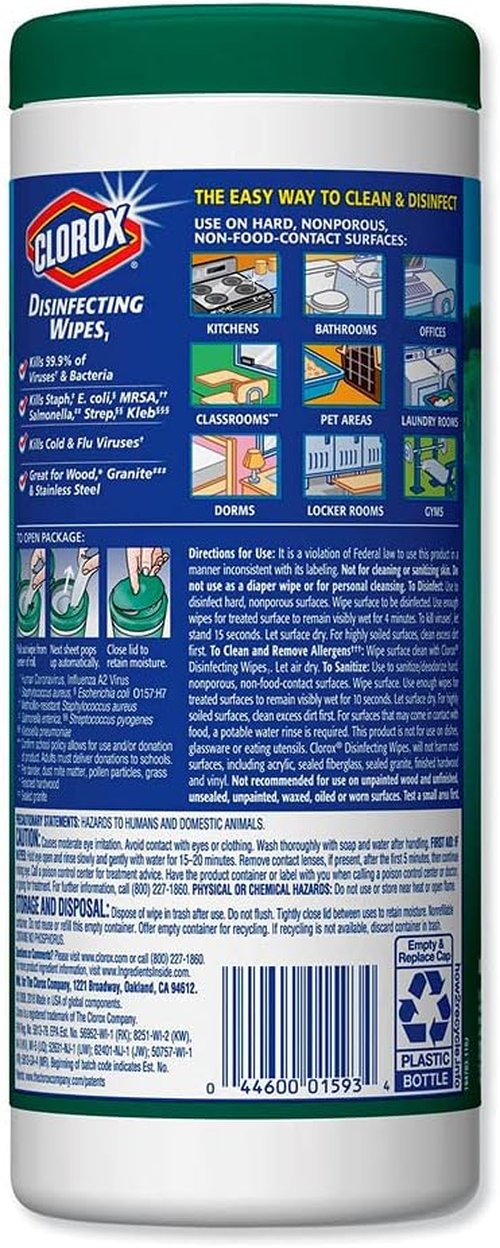 Clorox Disinfecting Wipes - Fresh Scent Canister | 7" x 8" for Effective Germ Protection