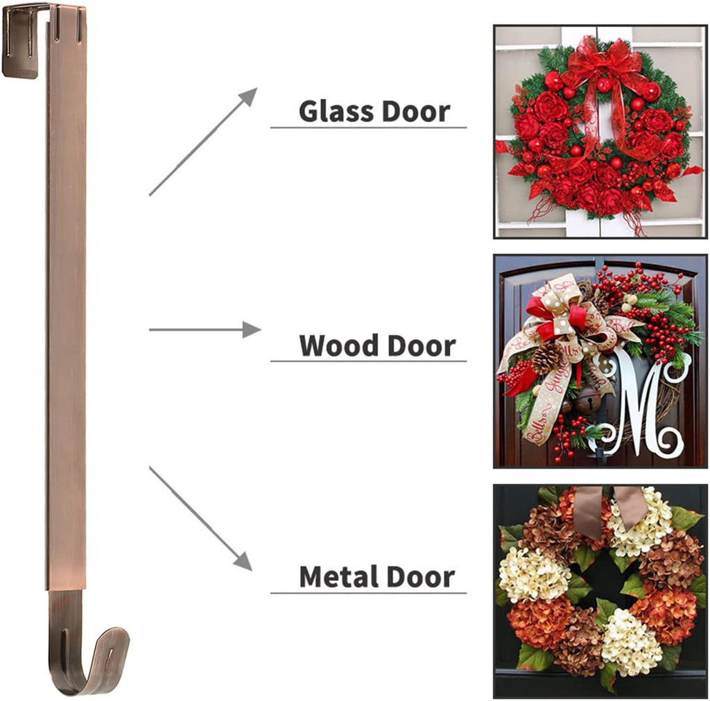 Sattiyrch Adjustable Wreath Hanger - Over The Door Hook 15-25 Inch | Holds Up to 20 lbs, Brushed Copper