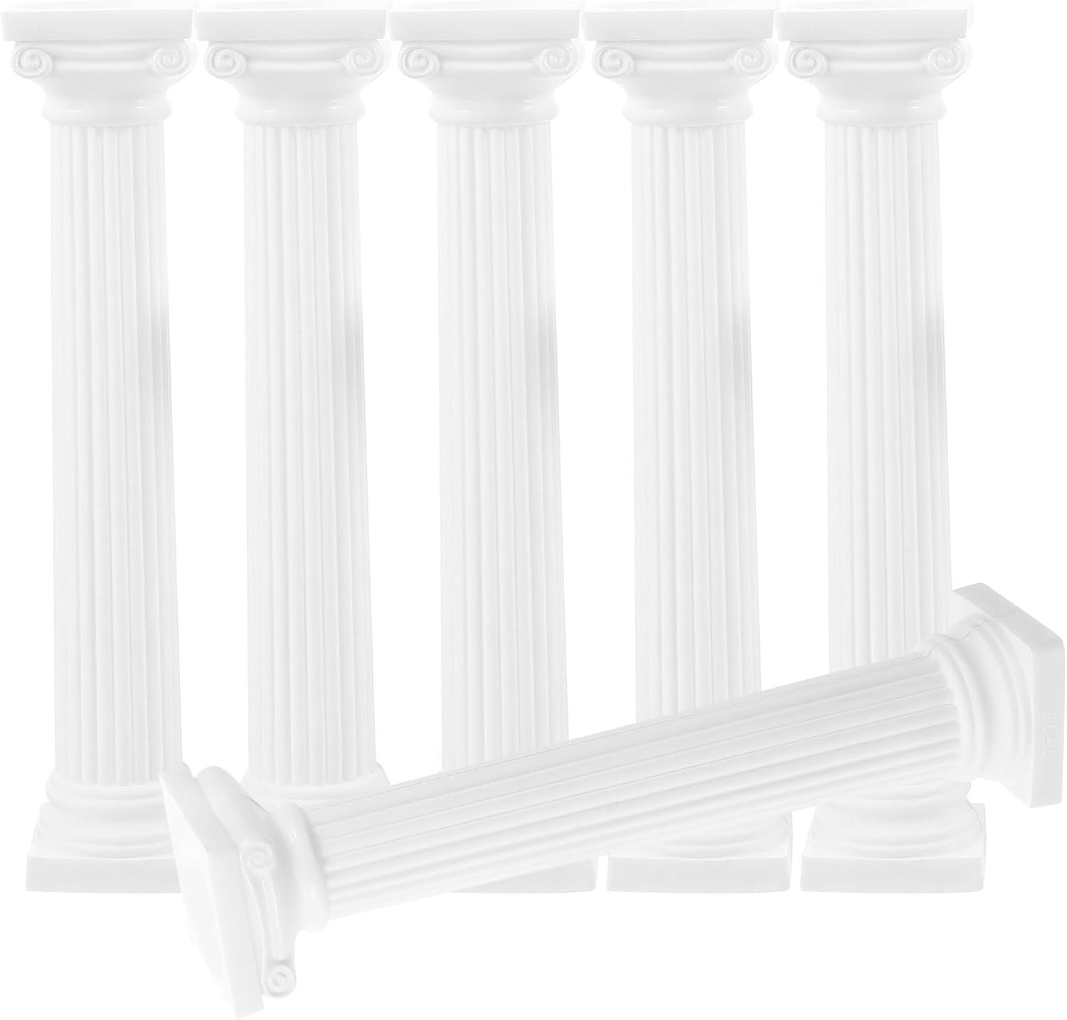 Totority Miniature White Plastic Roman Columns - 6Pcs 6.7 Inch Tall Architectural Decor for Parties & Photography