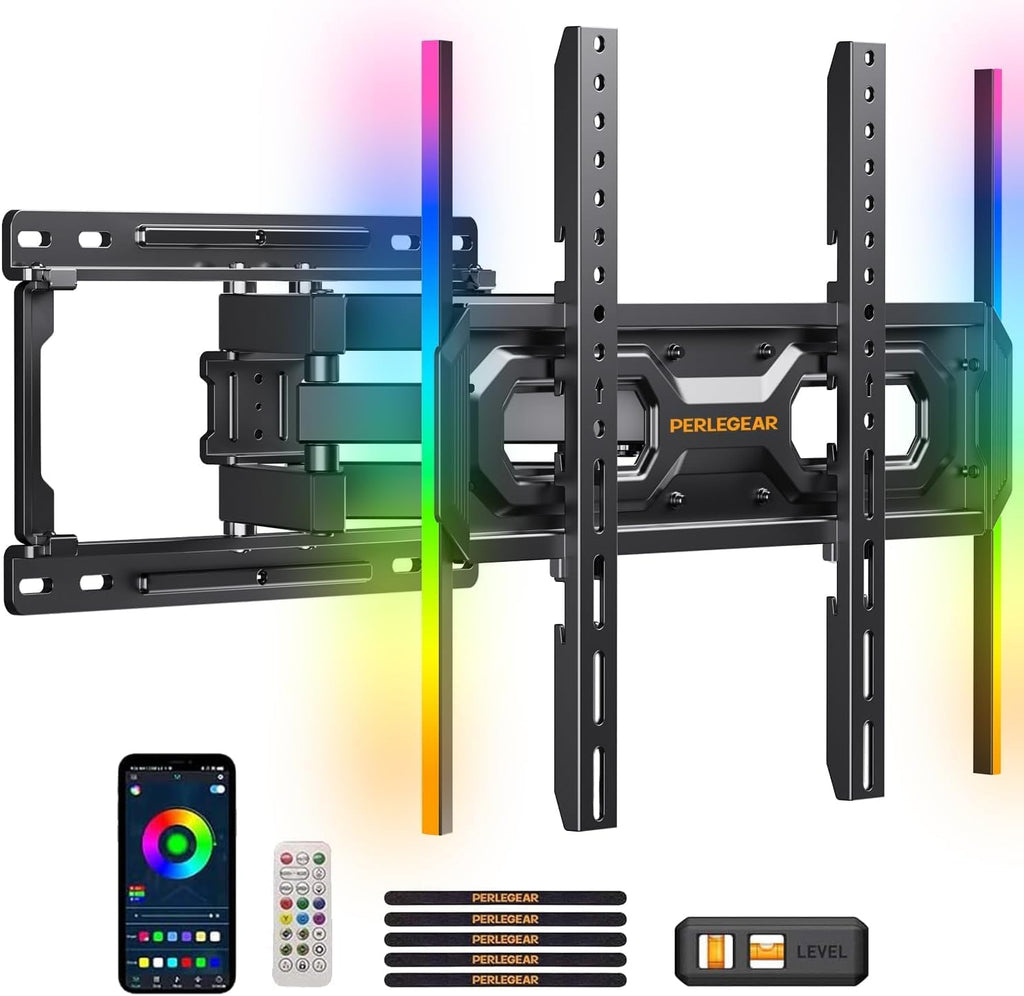 Perlegear AuraFrame™ TV Wall Mount - Pre-Assembled with LED Lights for 26-65 Inch TVs, Swivel & Tilt, Max VESA 400x400mm