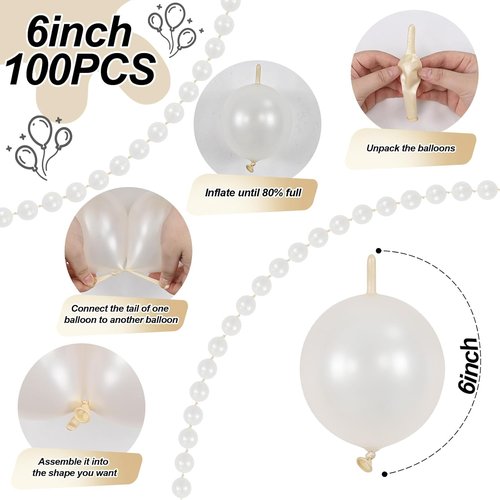 Linking Balloons by Pearl White - 100PCS 6 Inch Quick Link Balloons for Stunning Wedding & Party Decor