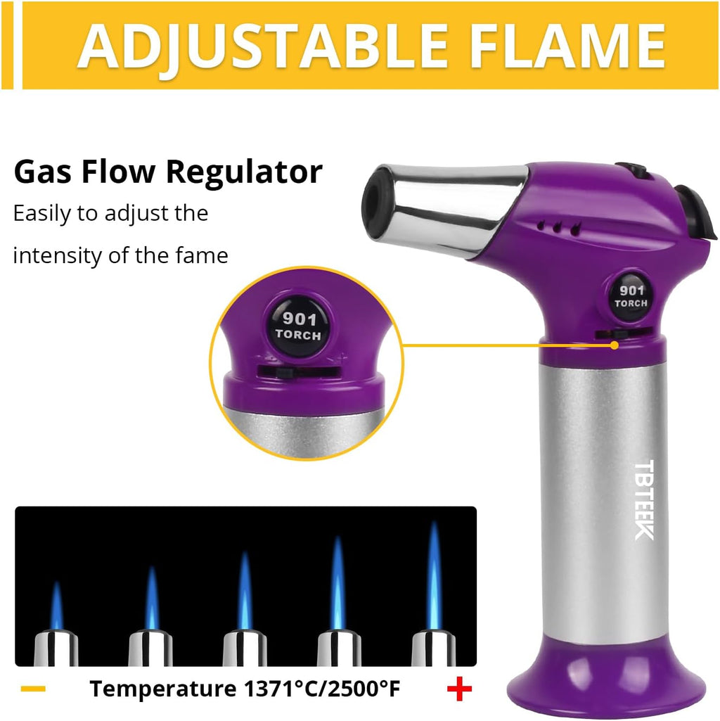 TBTEEK Butane Torch T901 - Adjustable Flame Kitchen Torch with Safety Lock for Cooking & Baking | Purple