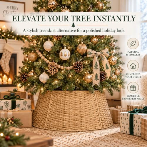 HENAYUK 26in Christmas Tree Collar - Paper Rope Tree Skirt Collar for 4.5ft–12ft Trees