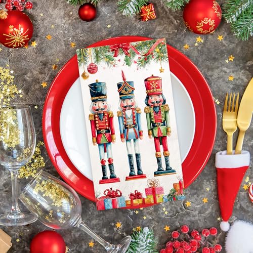 Red Whaline 100Pcs Christmas Nutcracker Watercolor Holiday Paper Napkins