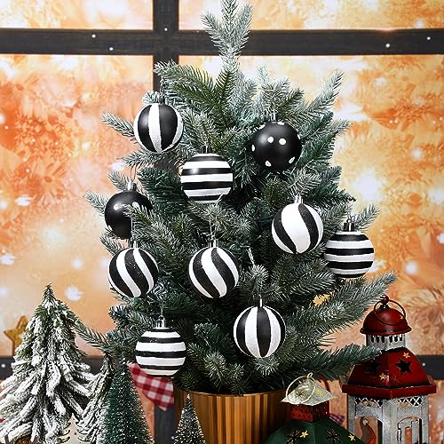 24-Piece Black and White Christmas Ball Ornaments - 2.36-Inch Shatterproof