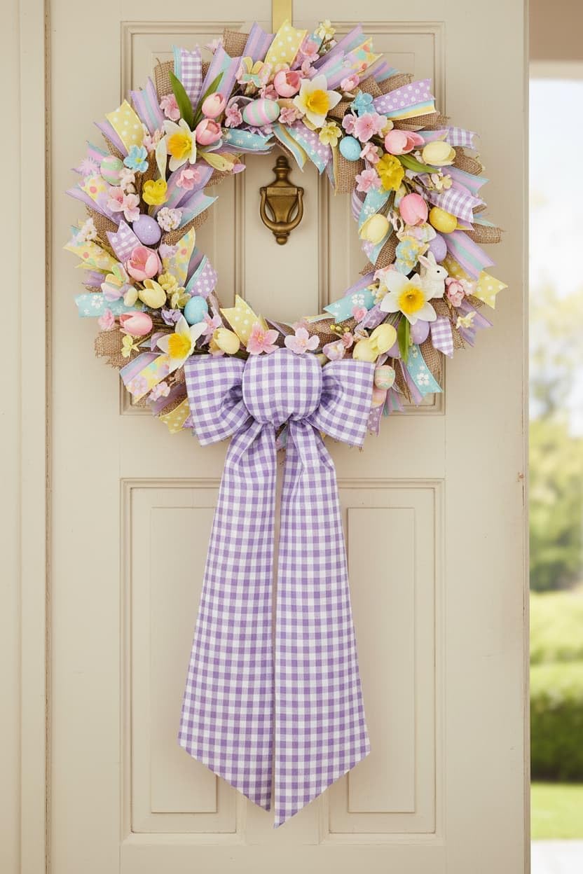 Skiennix Wreath Sash - Elegant Purple & White Checkered Plaid Bow Ribbon Bundle | 2 Pack (5.12" x 54.33")