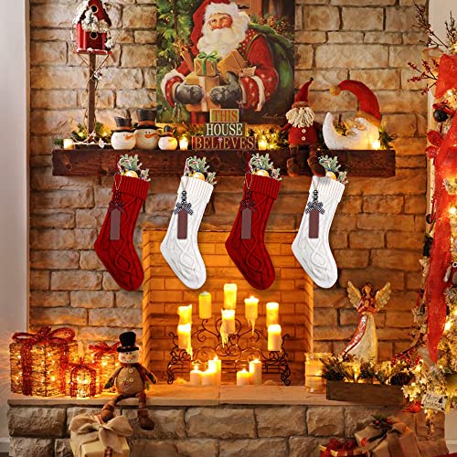 18-Inch Cable Knit Christmas Stockings with Wooden Name Tags (4-Pack)