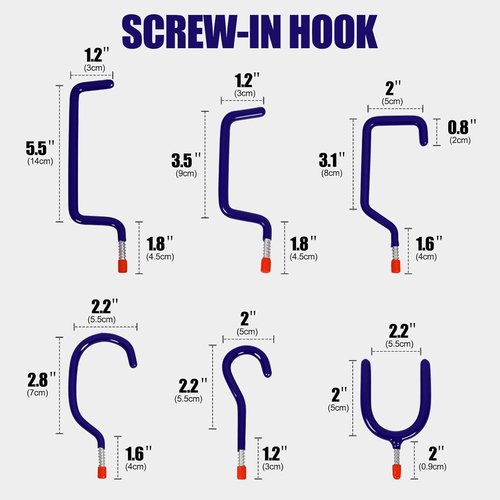 Garage Hooks Heavy Duty - 12-Pack Mixed Utility Wall Mounted Steel Tool Hangers for Organizing Ladders, Bikes & Tools