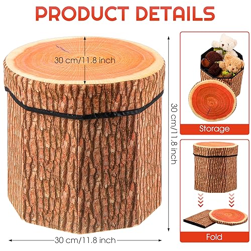 Amylove 12-Inch Tree Stump Storage Ottoman - Foldable Velvet Toy & Shoe Stool
