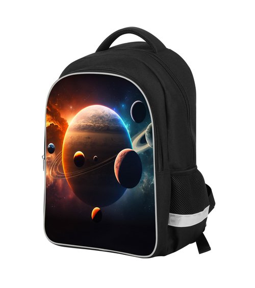 AnySmic Solar System Planets Stars Space Kids Backpack, Galaxy School Bookbag for Boys and Girls, Polyester, 17 Inches Back Pack, Giftable, Bottle Holders, Tablet Compartment