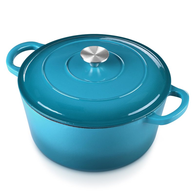 E-far 6 Quart Dutch Oven, Enameled Cast Iron Dutch Oven Pot with Lid, Nonstick Round Cookware for Braising/Stews/Roasting/Bread Baking/Cooking, Heavy Duty, Induction & Oven Safe - Teal Mist