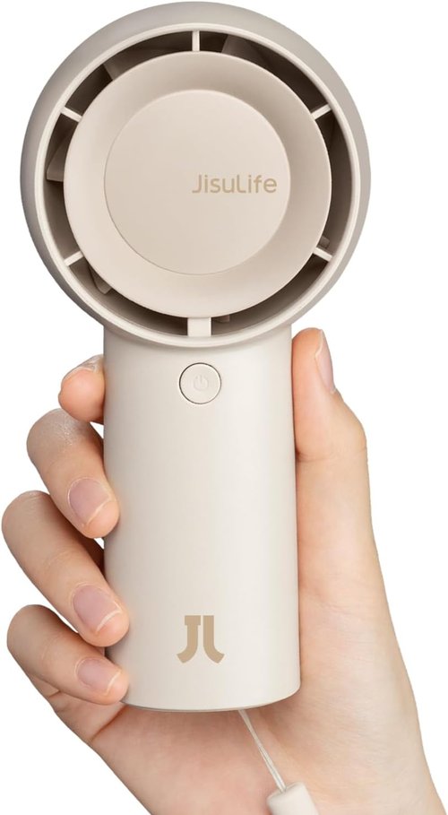 JISULIFE Handheld Portable Turbo Fan - 16H Max Cooling, 4000mAh USB Rechargeable Mini Fan | Brown
