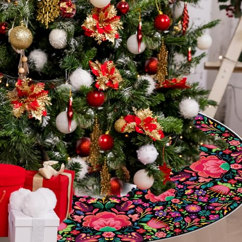 Mexican 48" Christmas Tree Skirt - Serape Felt Wool Traditional Holiday Decor
