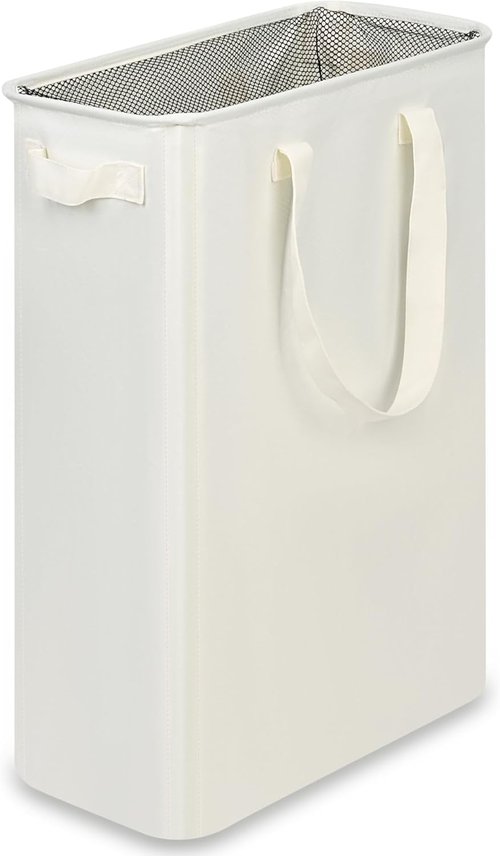 Efluky Slim Laundry Basket - Collapsible Narrow Hamper with Handles | 12.7 Gallons (48L) Beige