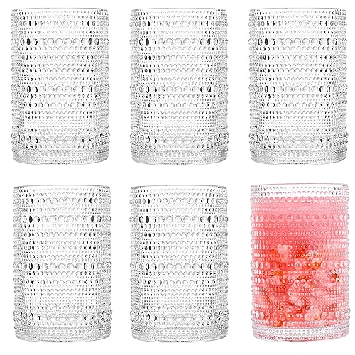 Consou Hobnail Highball Glass Set of 6, 15 oz Thick Glassware with Heavy Base