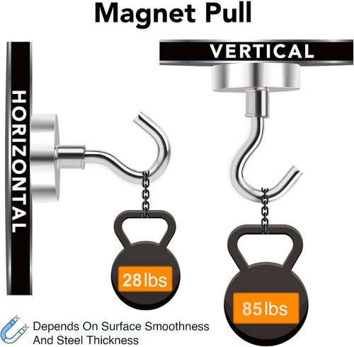 MIKEDE Magnetic Hooks - 85 Lbs Heavy Duty Earth Magnets for Cruise Cabins | 10 Pcs Strong Metal Hangers for Kitchen & Classroom