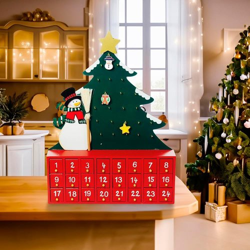 Kurt S. Adler Wooden Snowman Advent Calendar with Tree - Festive Holiday Decor