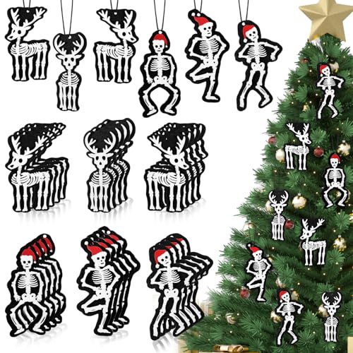 24 Gothic Skeleton Christmas Ornaments - Spooky Holiday Tree Decorations