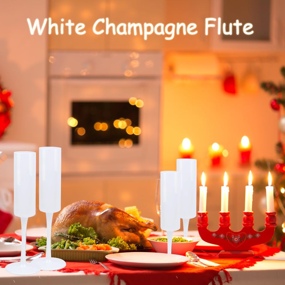 Ahongwenxi 12 Pcs White Champagne Flute 6 OZ Acrylic Champagne Flutes Plastic Tall Stemmed Glasses, Unbreakable Goblet Glasses for Wedding Anniversary Christmas Birthday Party (White)