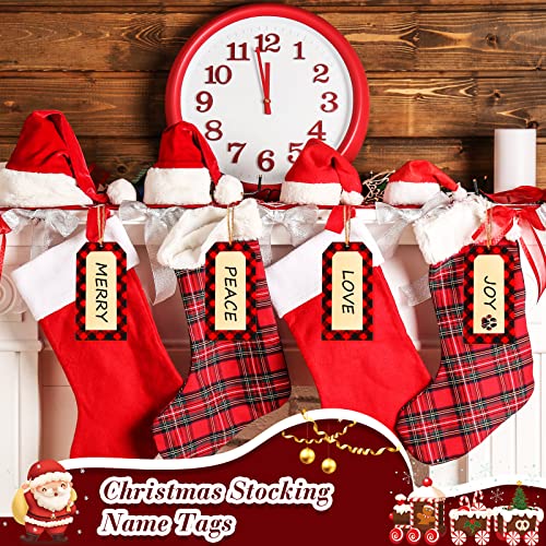 Christmas Stocking Name Tags Set - Wooden Holiday Labels with Dog Paw & DIY Design
