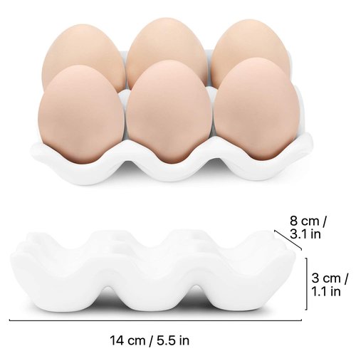 Flexzion Porcelain Egg Crate - 6 Capacity Ceramic Tray, Half Dozen Holder, White Decorative Serving Dish and Storage Organizer, 2 Pack