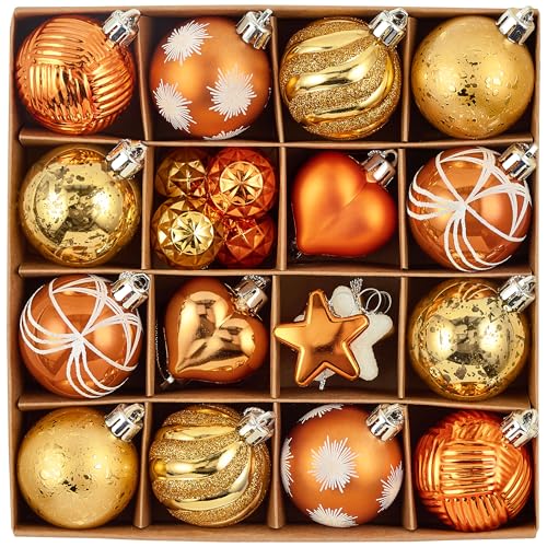 28-Piece Shatterproof Fall Tree Ornaments Set - Orange & Gold Autumn Decor
