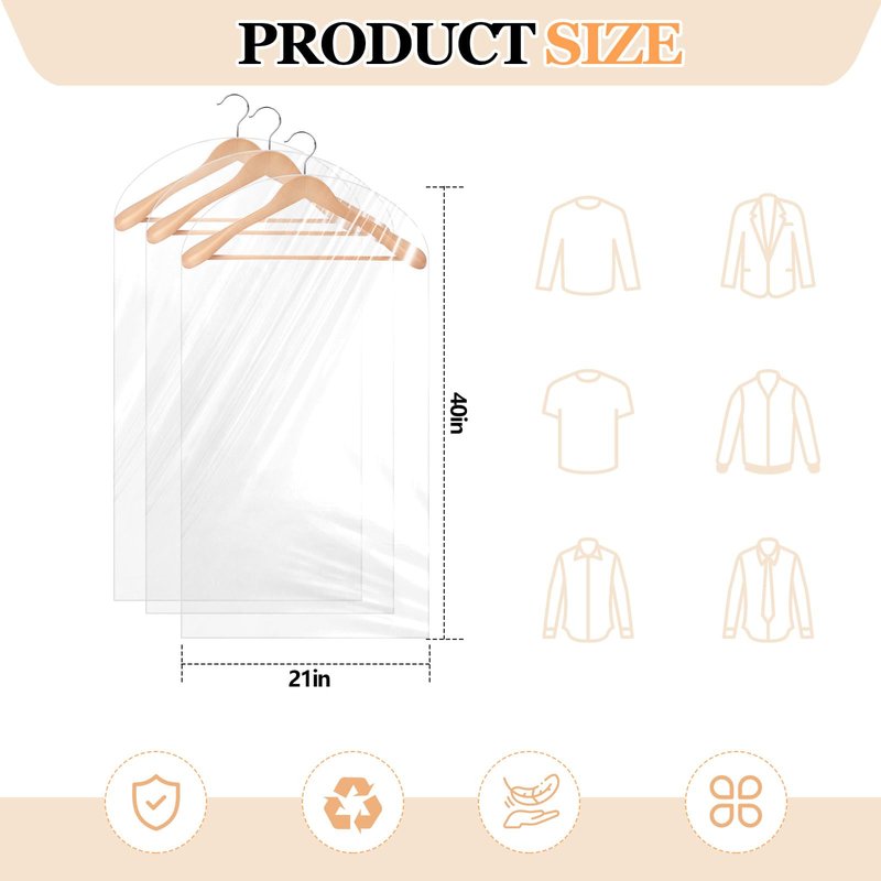 450 Count Dry Cleaner Bags Plastic Clear 21''x40'' Plastic Dust Cover Storage Dry Cleaning Bags for Clothes Hanging Clothes Suits Wedding Dresses Gowns Coats Uniforms