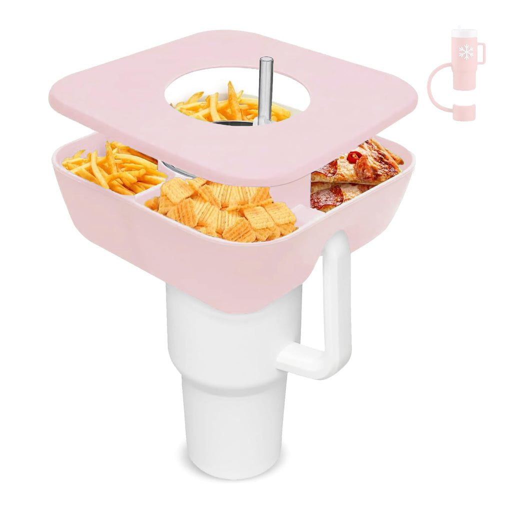 Zonyee Snack Bowl with Cover for Stanley 40oz Tumbler with Handle, Silicone Snack Tray Snack Ring for Stanley Cup Accessories, Suitable for Car Cup Holder or Outdoor, Rose Quartz