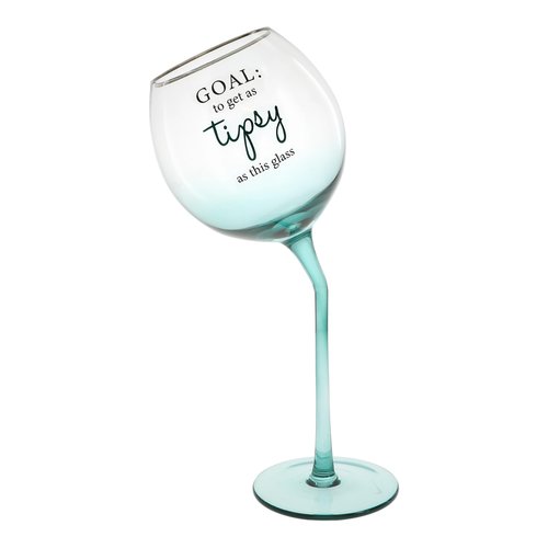 Pavilion Gift Company - Goal: To Get As Tipsy As This Glass - 11oz Tipsy Stemmed Ombre Gray Wine Glass Unique Novelty Friend Bride-To-Be Bachelorette Party Gift Funny Mom Dad Humor Parenting Present