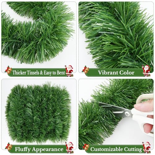 Aufee 50FT Green Christmas Garland Decorations - Outdoor Indoor Faux Pine Railing Wreath, DIY Friendly, Waterproof Holiday Decor - Variation 1