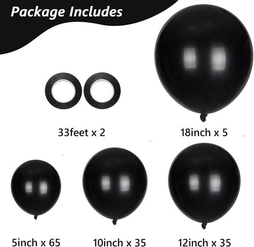 Black Balloons by [Brand Name] - 140-Piece Latex Party Balloon Set in 5-18 Inch Sizes for Birthdays & Holidays