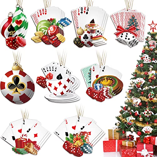 Christmas Wooden Playing Card Ornaments Set - Holiday Tree Decorations