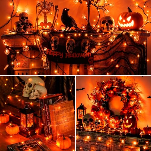 QITONG 6-Pack Orange Battery-Operated Fairy Lights 16ft 50 LEDs Silver Wire - Waterproof Outdoor Christmas String Lights (Indoor/Outdoor)