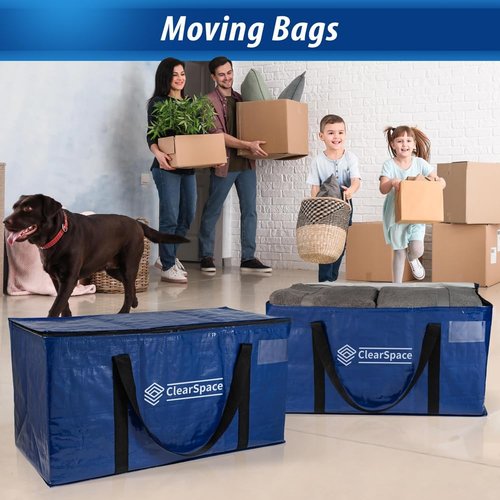 ClearSpace Heavy Duty Moving Bags - Large Storage Bags with Backpack Straps & Zippers | 6 Pack for Moving & Travel