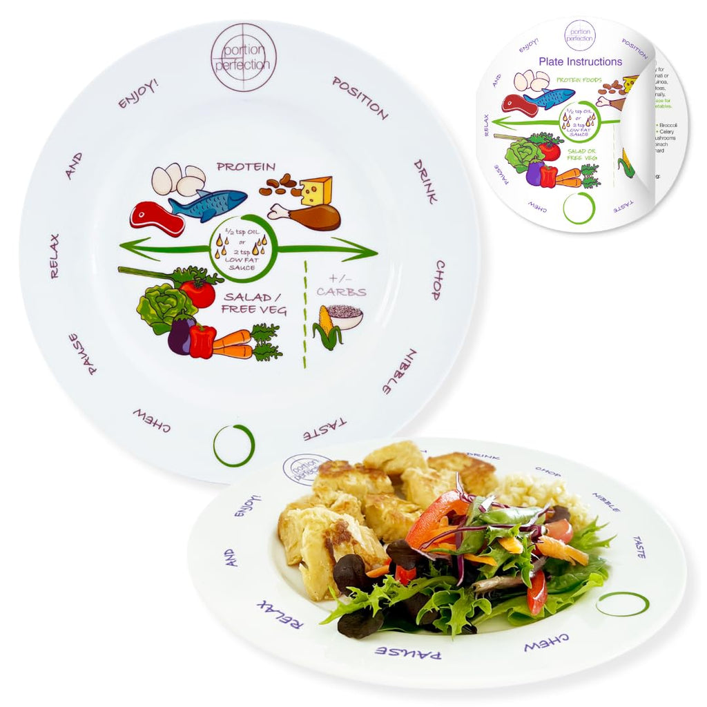 Portion Perfection, 2 Pack MELAMINE Bariatric Portion Control Plate 8”. Get the Bariatric Surgery Must-Haves for Longterm Weight Control to Guide your Gastric Sleeve or Bypass Journey