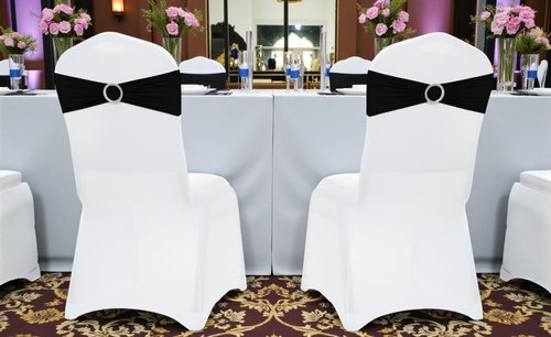 MDS Spandex Chair Sashes - Premium Stretch Covers with Buckle Slider for Weddings & Events | Black, Set of 50