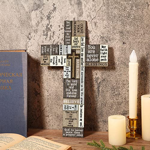 14-Inch Wooden Cross Wall Decor with Inspirational Scripture Sayings
