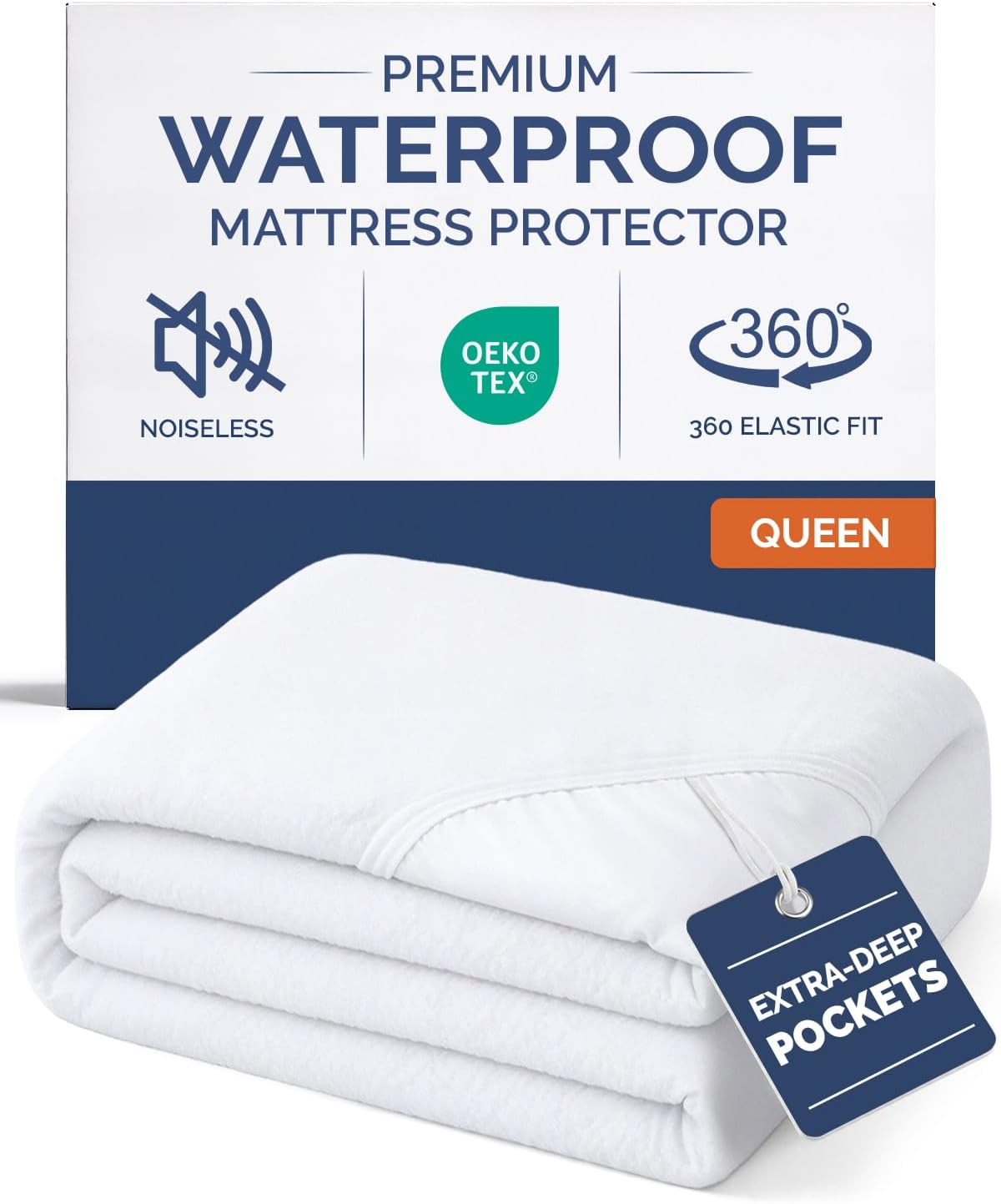 Queen Mattress Protector by [Brand Name] - Waterproof Bed Cover with 16" Deep Pockets | Soft, Breathable & Noiseless